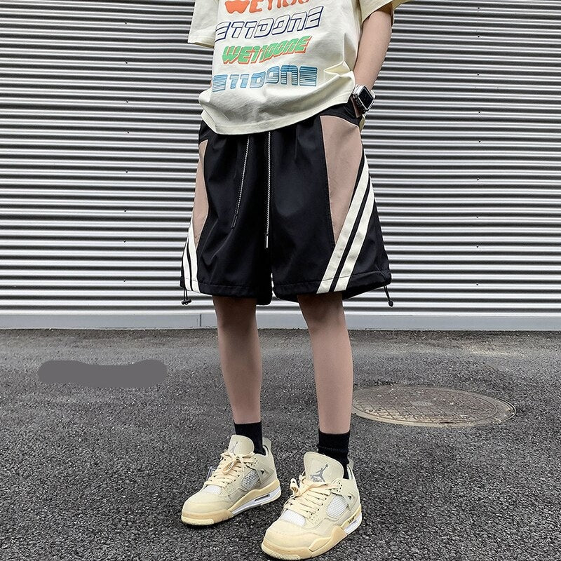 Korean Y2k Shorts Baggy Straight Tube Embossed Seal Casual Short Pants Breeches Harajuku Elastic Waist