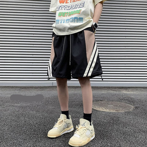 Korean Y2k Shorts Baggy Straight Tube Embossed Seal Casual Short Pants Breeches Harajuku Elastic Waist