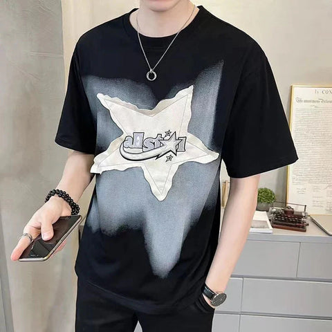 Y2K Vintage Star Printing T Shirt Bf 100% Cotton Loose Streetwear Casual Tops Harajuku Hip Hop T Shirt