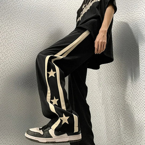 Voguable Y2K Star Sweatpants Black Sports Pants Wide Leg Trousers Japanese Streetwear Hip Hop Graphic Loose Casual