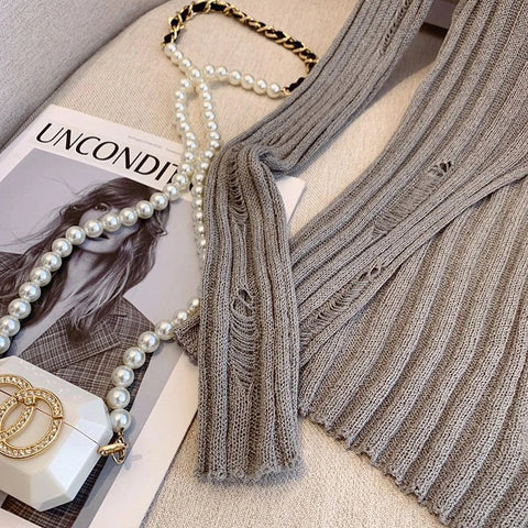 Hollow Out Knitted Cardigan Y2K Korean Streetwear Hole Long Sleeve Sweaters Thin Irregular FeTops