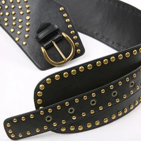 Voguable PU Wide Belts Vintage Rivet Pin Buckle Luxury Leather Belt for Jeans Waistband y2k Punk Rock Hip Hop Accessories