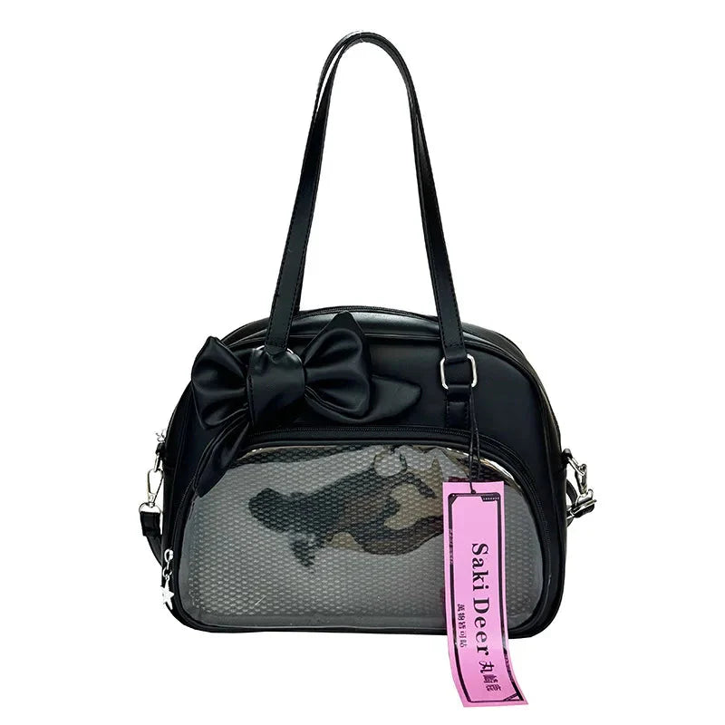 Y2k Aesthetic All Match Shoulder Handbags Vintage Transparent Simple Bow Ita Bags All Match Ins Transparent Underarm Bag