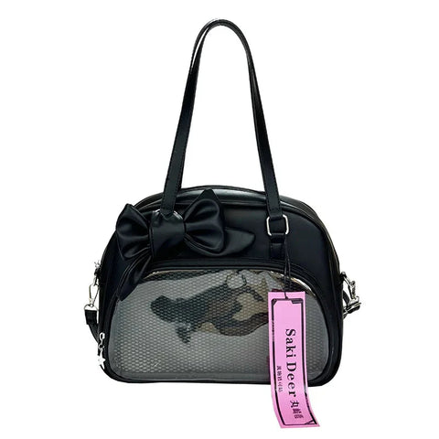 Y2k Aesthetic All Match Shoulder Handbags Vintage Transparent Simple Bow Ita Bags All Match Ins Transparent Underarm Bag