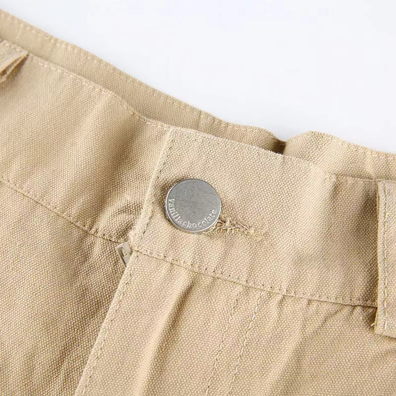 Voguable  Khaki Oversized Cargo Baggy Pants Y2K Hip Hop Style Loosed  Adjustable Waist Drawstring Long Pant Streetwear 90s Style Clothes