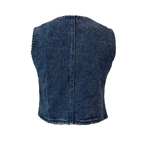 Denim Tank Tops for Solid Color V Neck Single Breasted Sleeveless Jeans Vest y2k Waistcoat Streetwear
