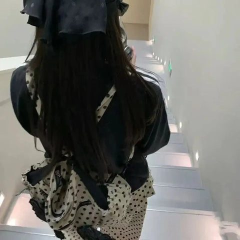 Streetwear Trendy Y2k Aesthetic Dots Wings Handbags Office Lady Shoulder Underarm Bag All Match Casual Backpacks