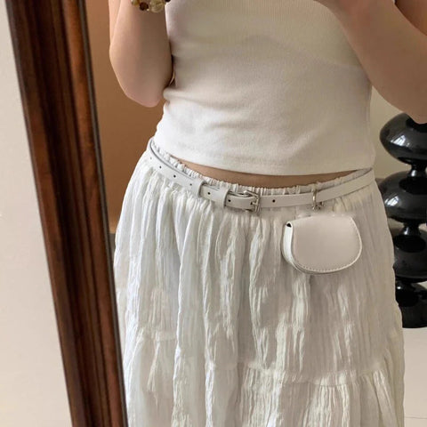 Korean All Match Mini Handbags Vintage Ins Belt Purses Solid Leather Streetwear Simple Waist Packs Y2k Aesthetic
