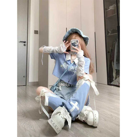 Korean Hotsweet Vintage Contrast Stitching Mini Denim Skirt High Waisted Slim Jeans Skirt Y2K Streetwear