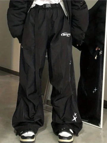 Harajuku Parachute Pants Oversized Cyber Y2k Hip Hop Wide Leg Cargo Trousers Baggy Black Joggers Korean Streetwear