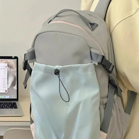 Outdoor Sports Contrast Color Drawstring Schoolbags Y2k Casual Travel Backpack High-capacity Backpacks for Students