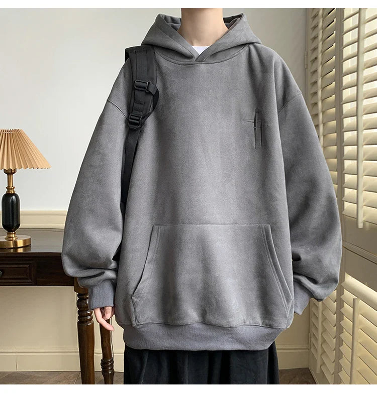 Voguable  Hoodies Streetwear Vintage Embroidered Suede Hooded Sweatshirt High Quality Hoodie Luxury Brand Unisex Pullover Y2k Clothing