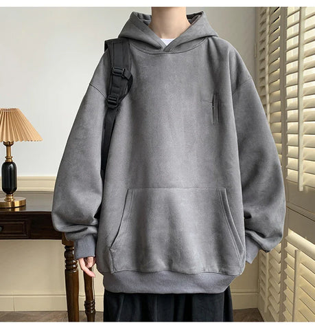 Voguable  Hoodies Streetwear Vintage Embroidered Suede Hooded Sweatshirt High Quality Hoodie Luxury Brand Unisex Pullover Y2k Clothing