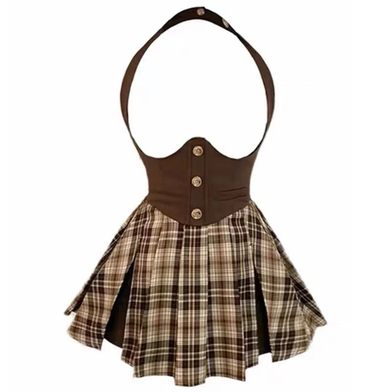 Voguable College Style JK Uniform Set Slim Shirt with Striped Tie Y2K Girls High Waist A- Line Pleated Skirt Suit