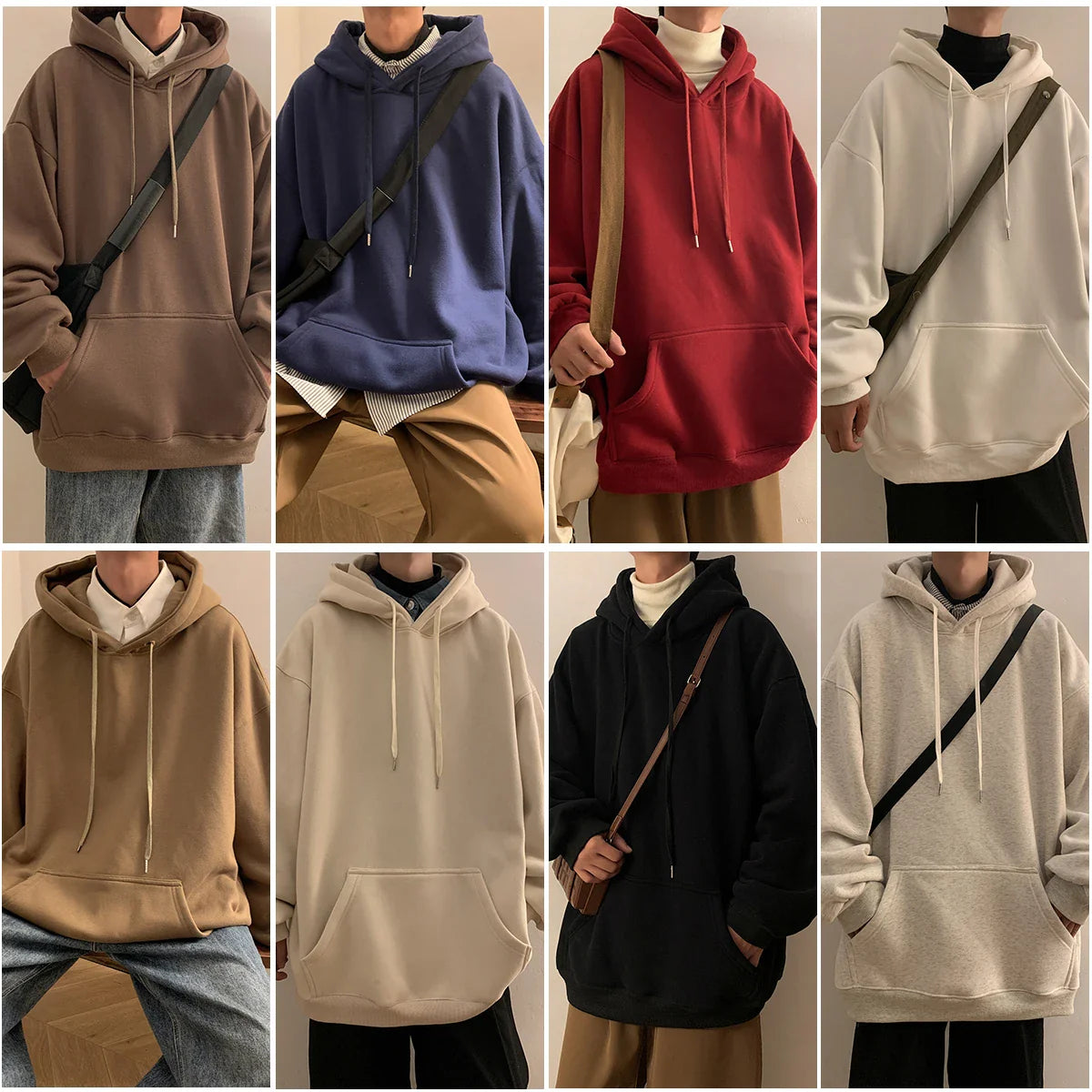 Y2k Pullover Hooded Oversize Hoody Sweatshirt Tops Solid Drop Shoulder Harajuku Streetwear Clothes
