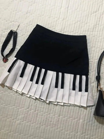 Vintage Y2K Pleated Skirt High Waist Piano Patchwork Streetwear Skirts Casual American Hip Hop Gothic Mini Skirts New