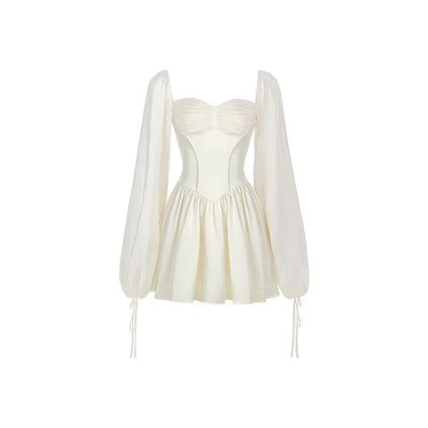 Voguable White Bubble Sleeve Dress Niche Design Pure Princess Skirt Girl Elegantes Party Prom Vintage Evening Y2k