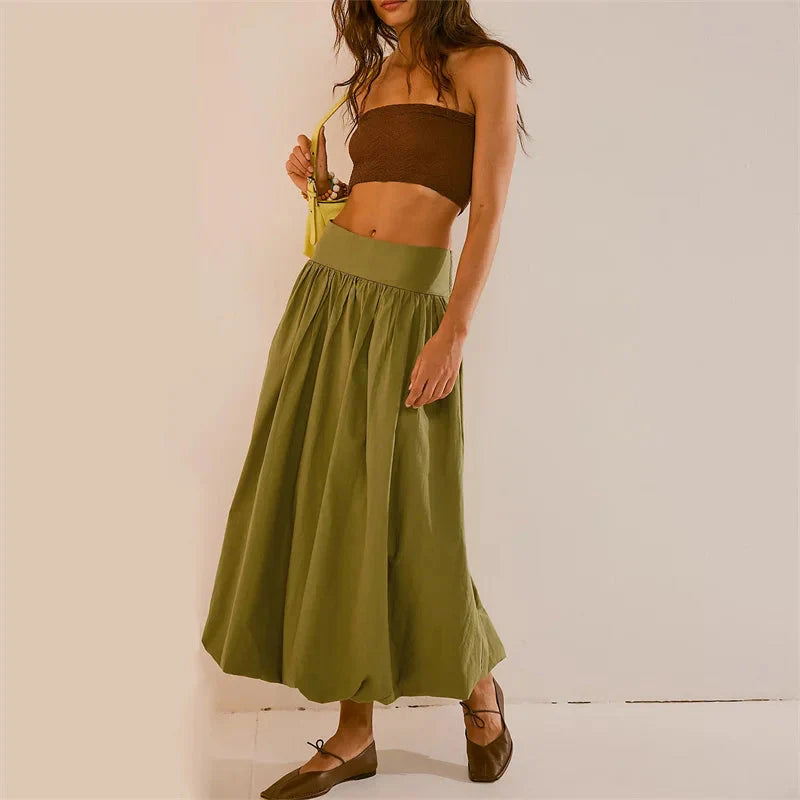 Skirts y2k Elegant Solid Color High Waist Loose Fitting Long Bubble Skirt Office Ladies Skirts Streetwear