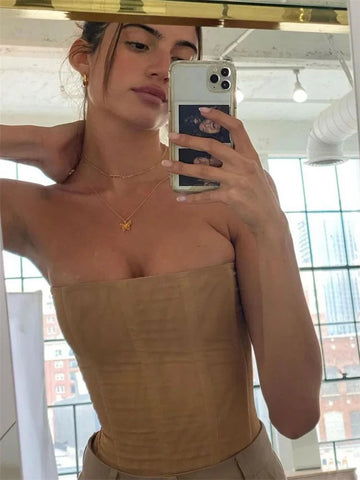 Mesh Backless Vest FeElegant Luxury Patchwork Strapless Solid Slim Streetwear Inner Y2k Tank Top Women's