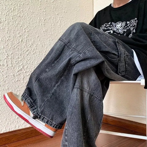 Y2k Style Casual Hip Hop Jeans for Wide Leg Loose Straisht Cargo Trousers Harajuku Streetwear Pants