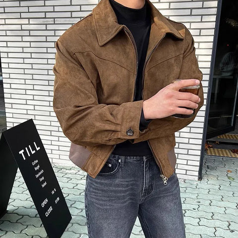 Short Bomber Jackets Retro Y2k Lapel Zipper Pocket Windbreaker Coats Luxury High Quality Overcoat Streetwear