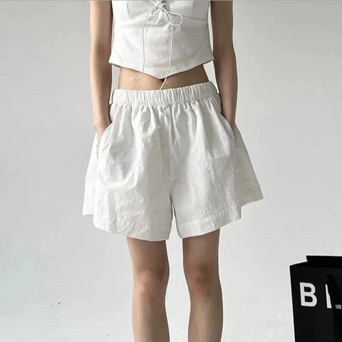 Wide Leg Shorts Y2K High Waist Loose Outdoor Casual Shorts Solid All-Match FeJogging Shorts