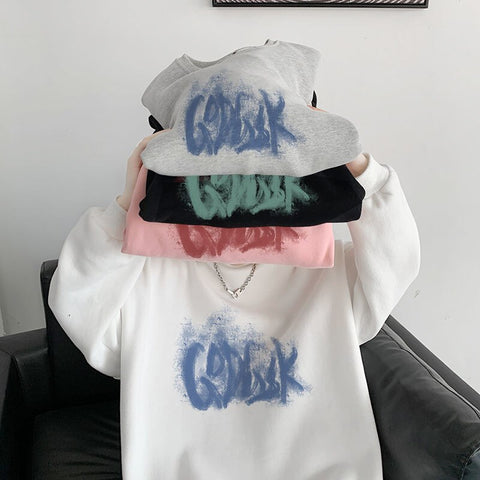 Korean Oversize Casual Sweatshirts y2k Letter Printed O Neck 5XL Unisex Hoodies Winter Pullover