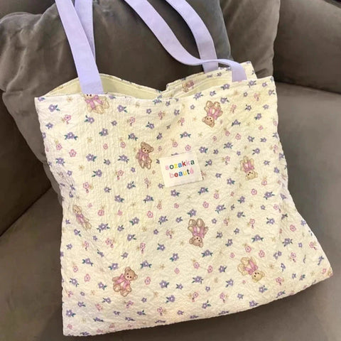 Sweet Kawaii Dog Print Canvas Underarm Bag High-capacity Cartoon Harajuku Shoulder Handbags Trendy Tote Bags Y2k Aesthetic