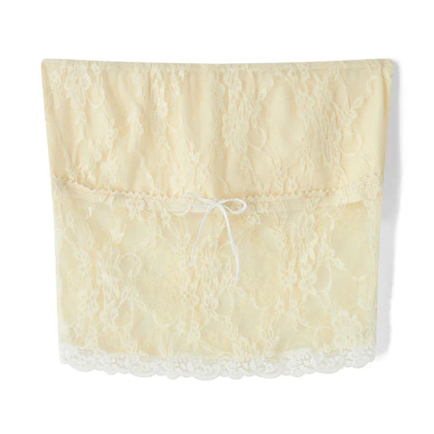 y2k Tube Top Aesthetic Clothes Floral Lace Patchwork Off Shoulder Strapless Sleeveless Tanks 2000s Streetwear