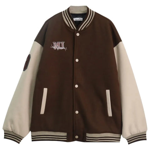 Y2k Varsity Bomber Jacket Red Brown Korean Winter Coat Vintage Baseball Jackets Hip Hop Streetwear Outerwear Tide