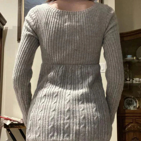 Vintage Babydoll Tops Pullovers Lady Aesthetic Coquette Knit Sweaters Outfit Square Neck Long Sleeve Knitwear Jumpers Y2k