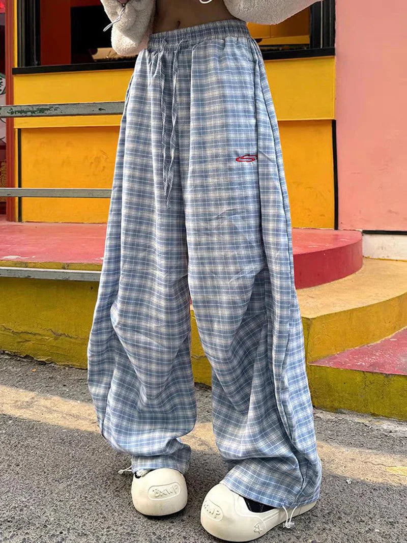 Streetwear Y2K Plaid Pants Vintage American High Waist Scimitar Pants Harajuku Oversize Loose Bf Casual Trousers New