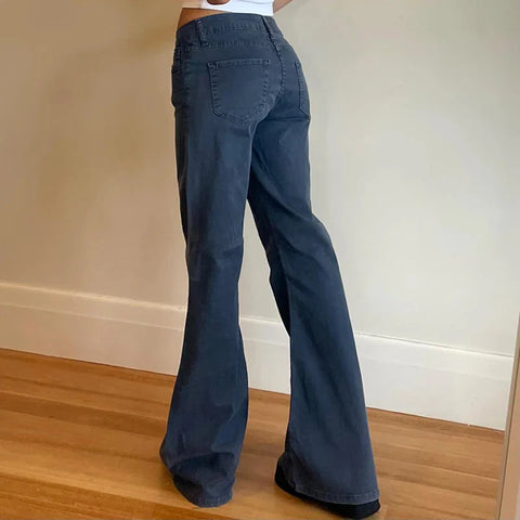 Blue Low Rise Jeans Casual Baggy Straight Denim Pants y2k Streetwear Basic Jeans Vintage 90s Trousers Korean Style