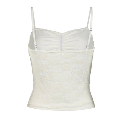 Voguable Sweet Floral Lace Patchwork Crop Top White Black Coquette Aesthetic Double Layer Folds Camis Y2K Cute Vest  Women