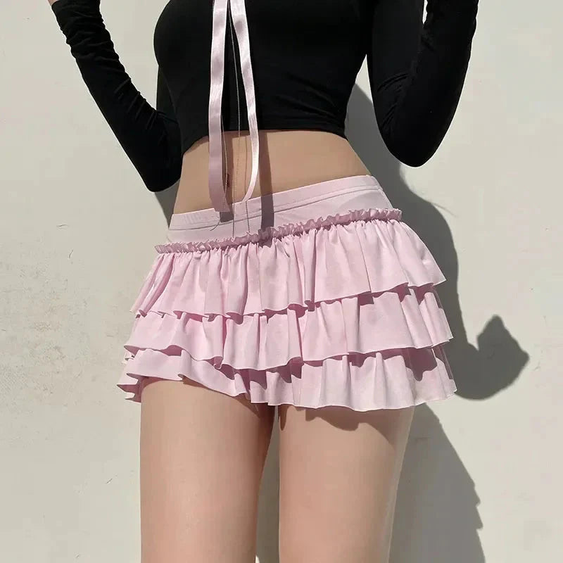 Bow Sweet A-Line Skirts Slim Low-Waist Casual Mini Skirts Y2K FeStreetwear All-Match Pink Skirts