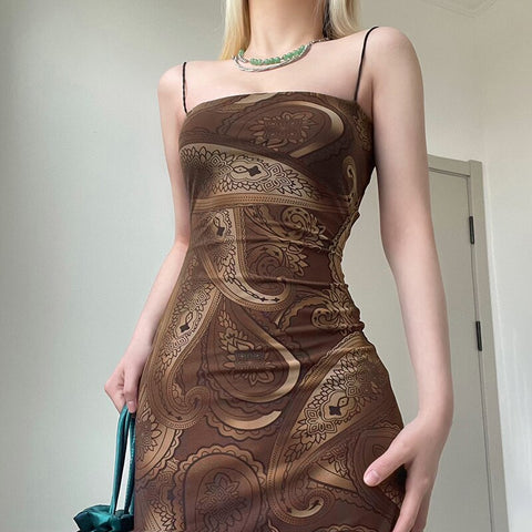 Voguable  Brown Fairy Mini Dress 90s Vintage Spaghetti Strap Ruffles Short Dress Lace Boho Party Holiday Sundress Y2K Streetwear