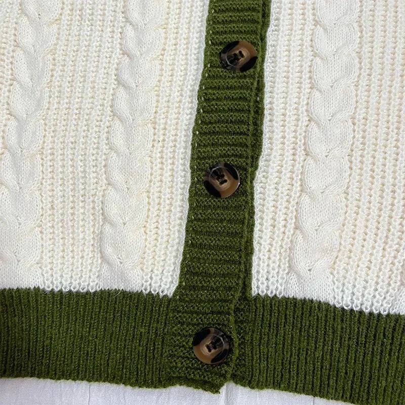 Cute Lantern Sleeve Knitted Cardigan Warm Embroidery Sweater Casual V-neck Single Breasted Sweater Coat Y2k