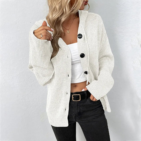 Winter Knitwear Y2k Harajuku Casual Single Breasted Solid Color Hooded Drawstring Knit Cardigan Sweater Women