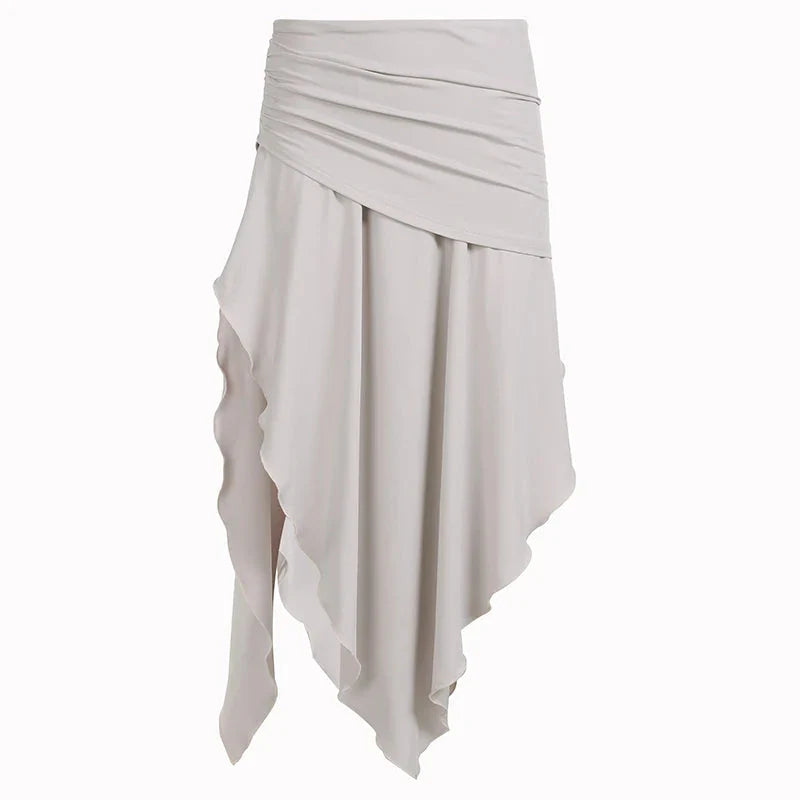 Folds Split Long Skirt Low Rise Loose A-line Midi Skirts For Casual y2k Ladies Holiday Outfits Harajuku 90s