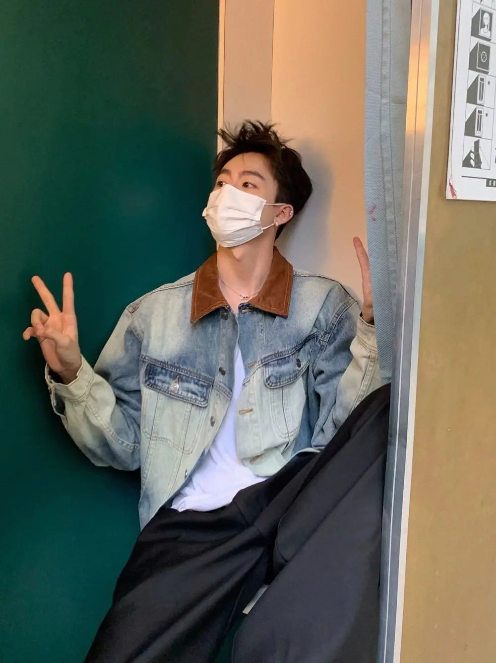 and Style Distressed Denim Jacket Korean Style Premium Contrast Color Casual Lapel Clothing Y2k