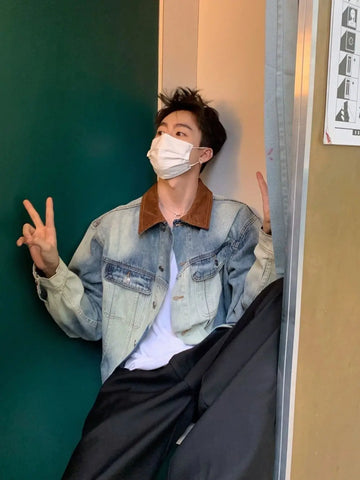 and Style Distressed Denim Jacket Korean Style Premium Contrast Color Casual Lapel Clothing Y2k