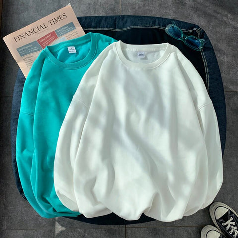 Solid Loose Round Neck Sweater Korean Y2k Full Sleeve Pullover Sweater Round Neck Casual Tops