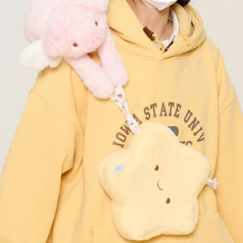 Patchwork Fluffy Cartoon Star Top-Handle Bags Sweet Y2k Aesthetic Chic Shoulder Bag Kawaii Cute Handbags Purses