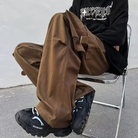 Cargo Pants Vintage American Stylish Loose Safari Style Unisex Street BF Fall All-match Harajuku Y2k Trouser Chic