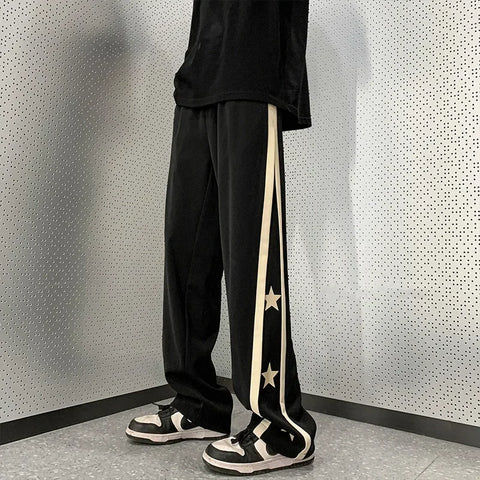 Voguable Y2K Star Sweatpants Black Sports Pants Wide Leg Trousers Japanese Streetwear Hip Hop Graphic Loose Casual
