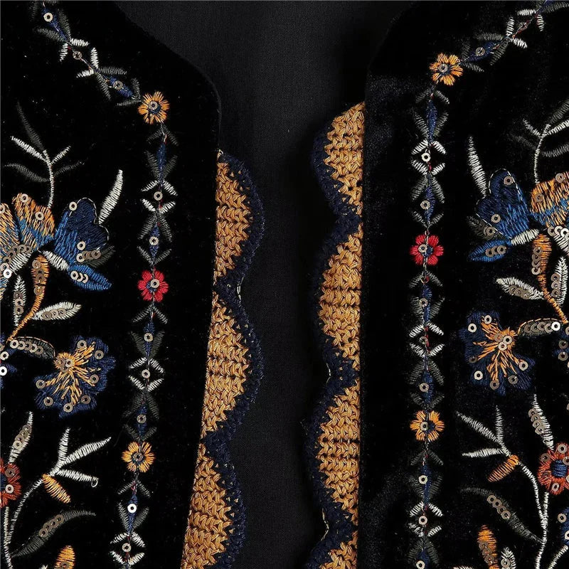Vintage Waistcoat y2k Aesthetic Vest Flower Embroidery Sleeveless Cardigan Coat Tops 2000s Clothing Streetwear