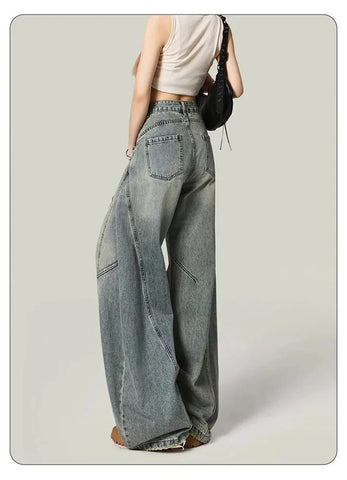 Y2K Hole Jeans Streetwear American Retro High Waist Loose Denim Pants Casual Hip Hop Vintage Pockets Lady Gothic Trousers