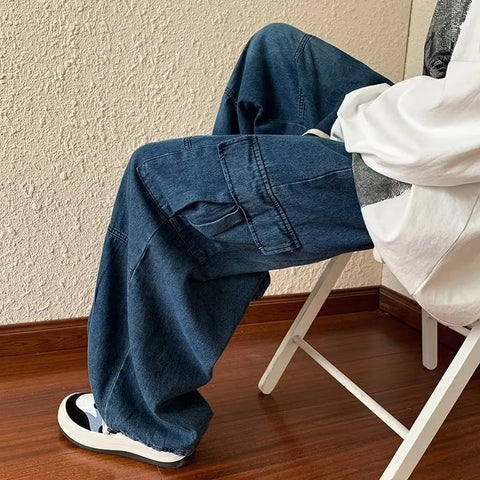Y2k Style Casual Hip Hop Jeans for Wide Leg Loose Straisht Cargo Trousers Harajuku Streetwear Pants