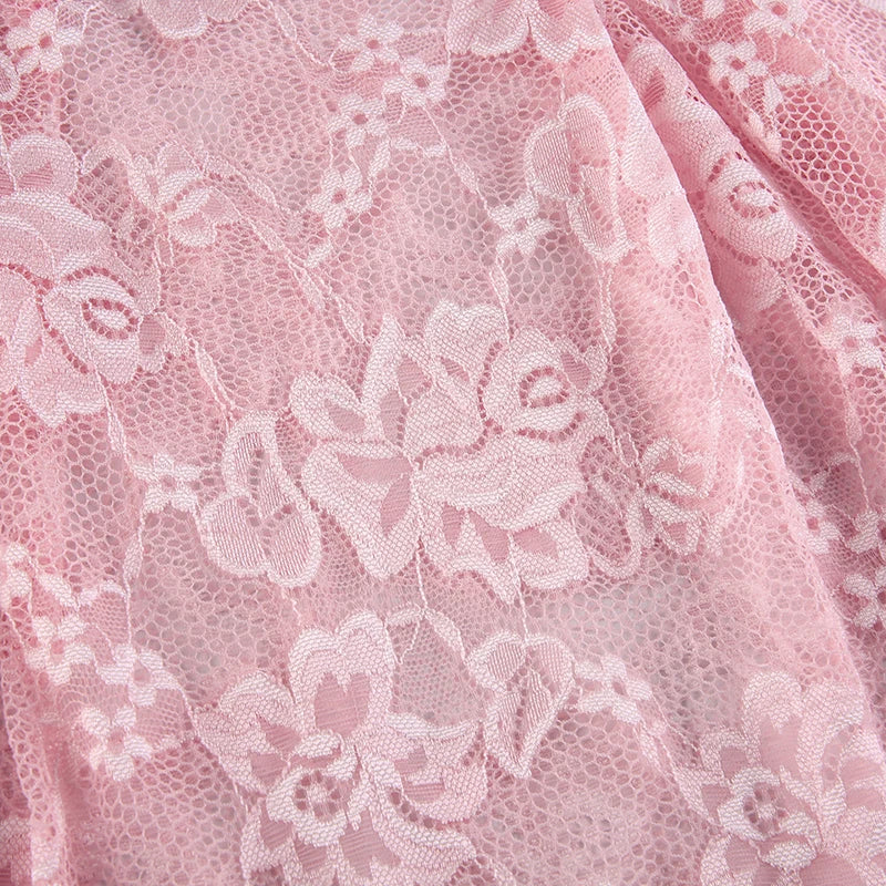 Voguable  See Through Lace Kawaii Dress Pink Transparent  Sleeveless Lolita Mini Dresses Fairycore  Aesthetic Sundress Y2K Outfit