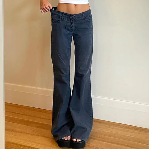 Blue Low Rise Jeans Casual Baggy Straight Denim Pants y2k Streetwear Basic Jeans Vintage 90s Trousers Korean Style